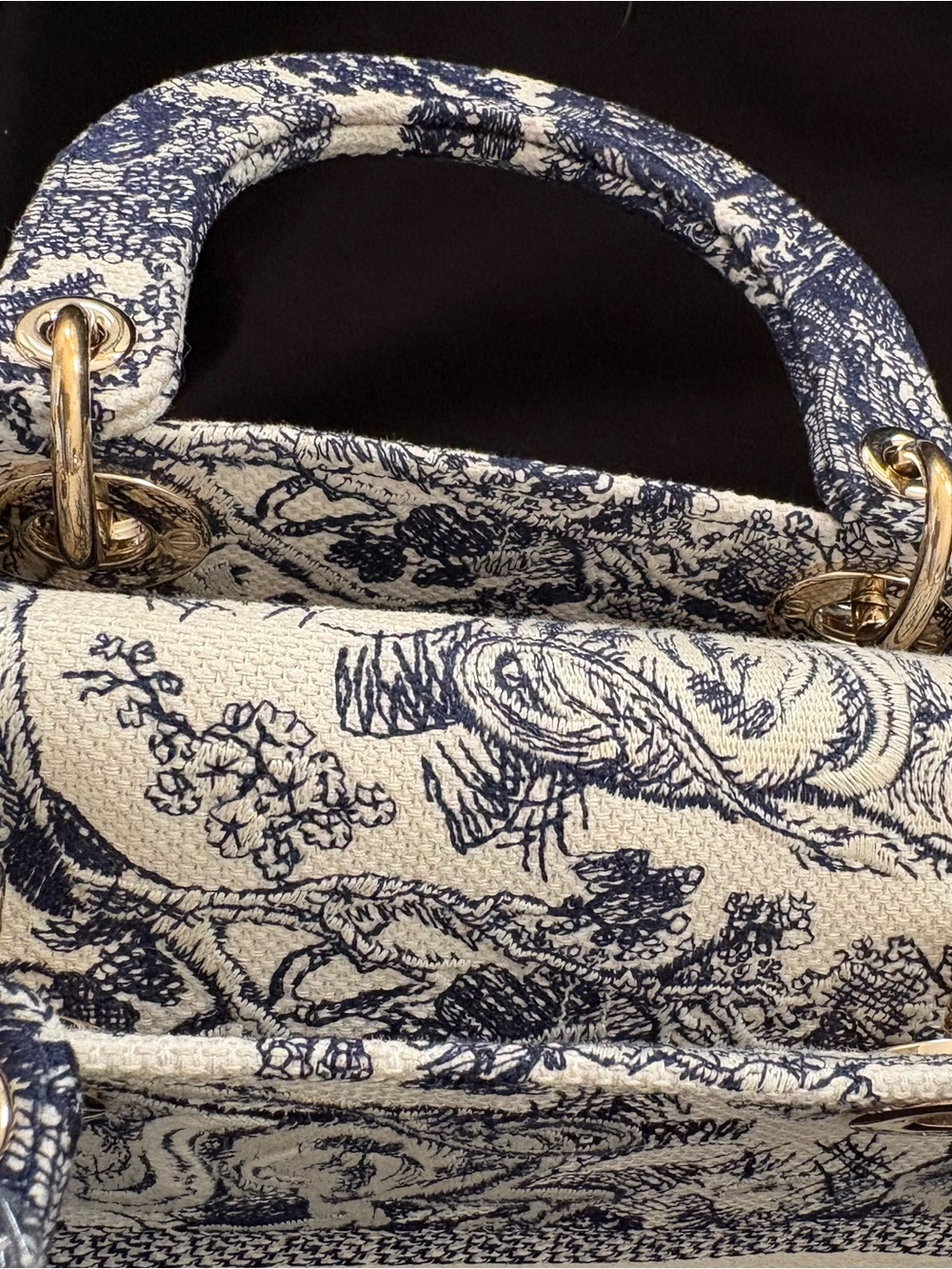CHRISTIAN DIOR Canvas Tote Embroidered Medium Lady DLite Navy LIKE NEW Condition - Picture 4 of 13
